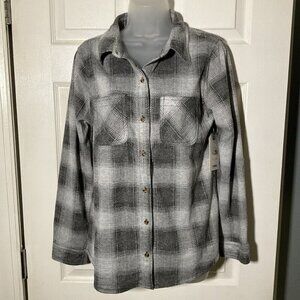 Ci Sono Women’s Flannel Button Up Longsleeve Shirt Medium M gray plaid NWT soft